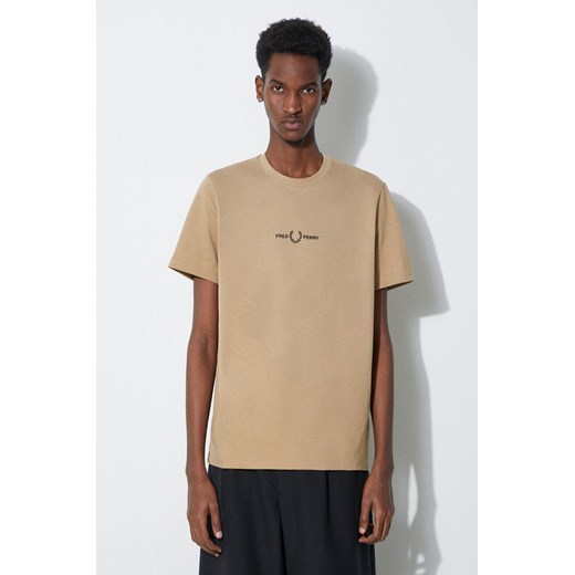 Fred Perry t-shirt bawełniany Embroidered T-Shirt męski kolor beżowy z aplikacją M4580.363 ze sklepu PRM w kategorii T-shirty męskie - zdjęcie 168957281