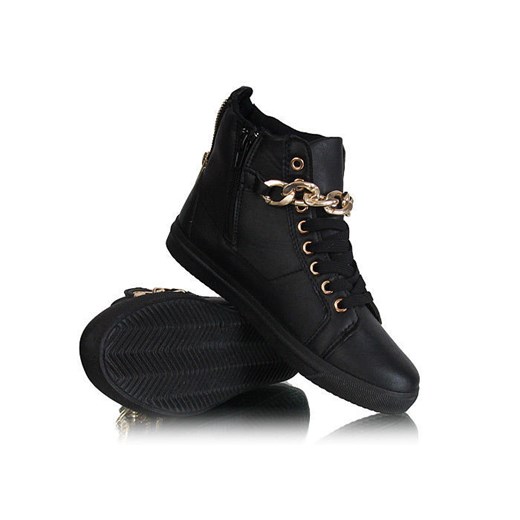 Płaskie czarne sneakersy z łańcuchem /E6-2 W209 Sel10x5/ pantofelek24 czarny skóra ekologiczna