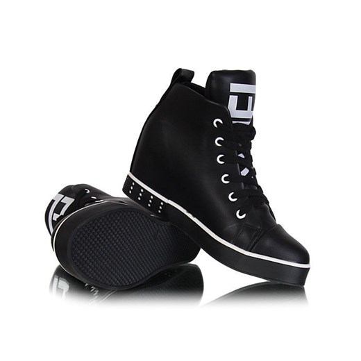 Modne czarne botki sneakersy /G5-3 W66 pn4x0/ pantofelek24 czarny na koturnie