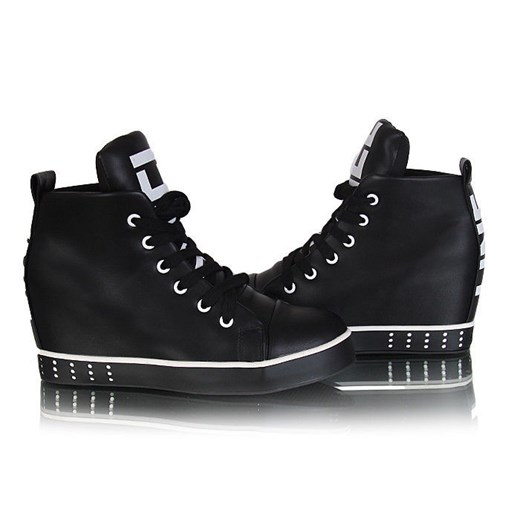 Modne czarne botki sneakersy /G5-3 W66 pn4x0/ pantofelek24 czarny skóra