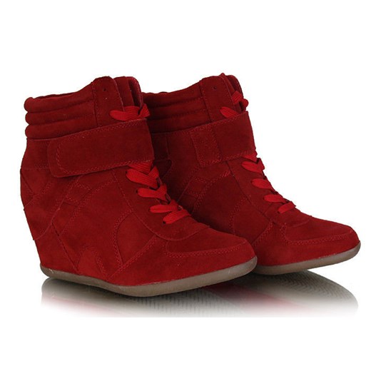 Czerwone koturny sneakersy /G1-3 W83 tpa1149/ pantofelek24 brazowy na koturnie