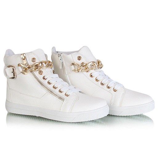 Płaskie białe sneakersy z łańcuchem /E6-2 W209 Sel10x5/ pantofelek24 szary noga