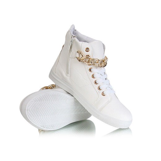Płaskie białe sneakersy z łańcuchem /E6-2 W209 Sel10x5/ pantofelek24 szary skóra ekologiczna