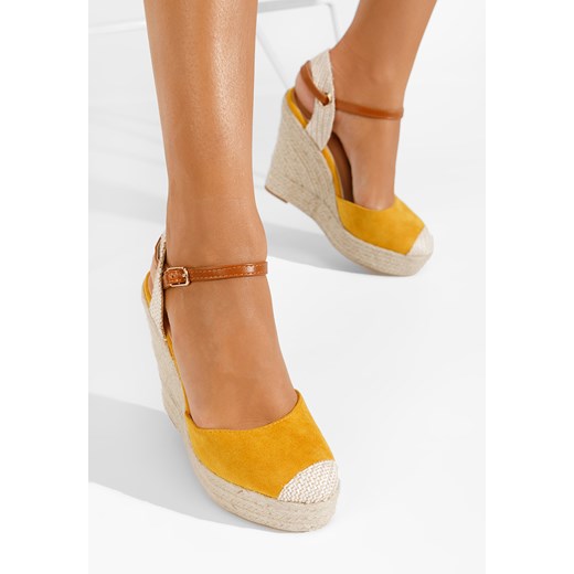 Białe sandały na koturnie Benisa V1 Gne ze sklepu Zapatos w kategorii Espadryle damskie - zdjęcie 168962633