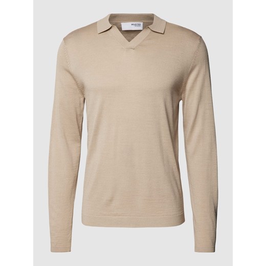 Sweter z kołnierzykiem polo w jednolitym kolorze ze sklepu Peek&Cloppenburg  w kategorii Swetry męskie - zdjęcie 168962893