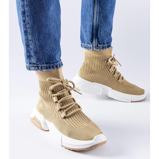 Ciemnobeżowe wysokie sneakersy Sanschagrin ze sklepu gemre w kategorii Buty sportowe damskie - zdjęcie 168963951