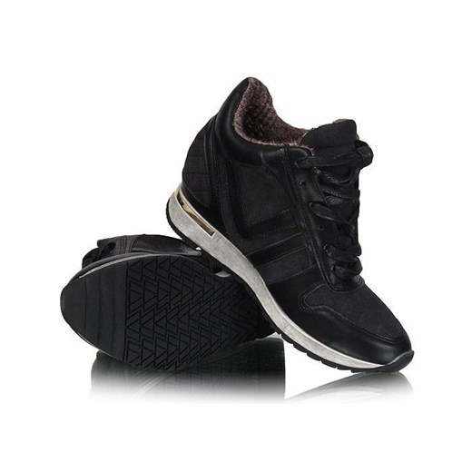 Sznurowane botki sneakersy /F2-3 W129 Pn1/ Czarne pantofelek24 czarny jesień