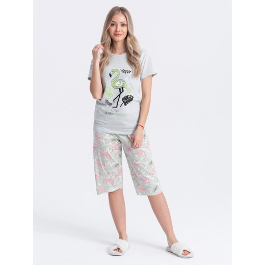 Piżama damska 160ULR - szara/zielona ze sklepu Edoti w kategorii Piżamy damskie - zdjęcie 168971913