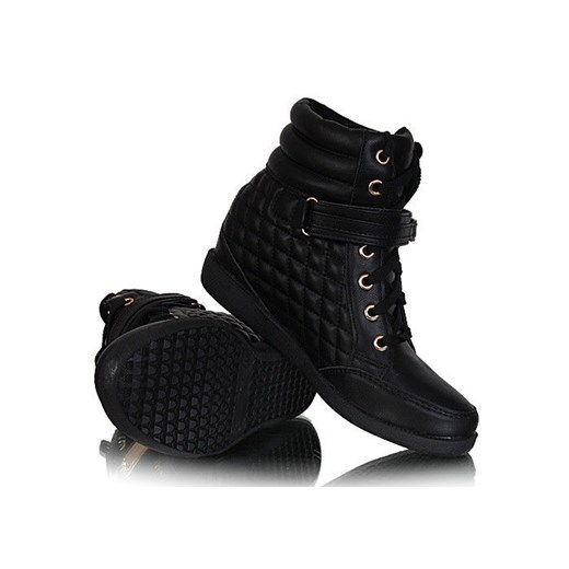 Pikowane botki sneakersy z blaszką /G10-2 W28 pn3x80/ Black pantofelek24 czarny na rzepy