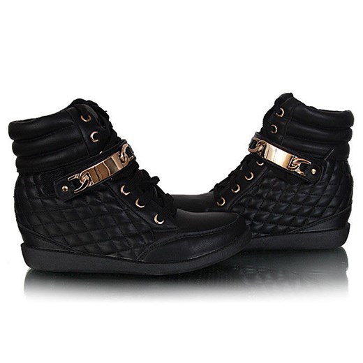 Pikowane botki sneakersy z blaszką /G10-2 W28 pn3x80/ Black pantofelek24 czarny skóra