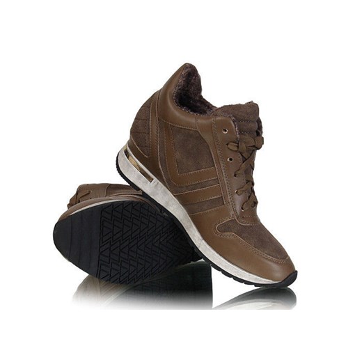 Sznurowane botki sneakersy /F2-3 W129 Pn1/ Khaki pantofelek24 czarny mat