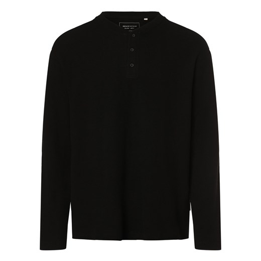 Tom Tailor Denim Męska koszula z długim rękawem Mężczyźni Bawełna czarny jednolity ze sklepu vangraaf w kategorii T-shirty męskie - zdjęcie 168975132
