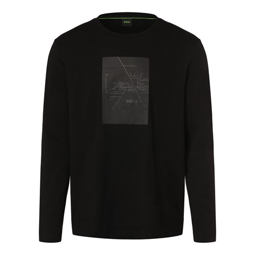 BOSS Green Koszulka męska z długim rękawem - Togn Mirror 1 Mężczyźni Bawełna czarny nadruk ze sklepu vangraaf w kategorii T-shirty męskie - zdjęcie 168975191