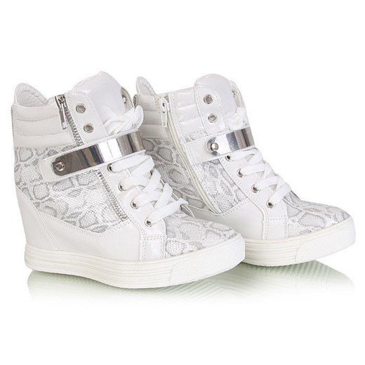 Oryginalne białe botki sneakersy /F1-1 W131 sel6x9/ pantofelek24 szary na koturnie