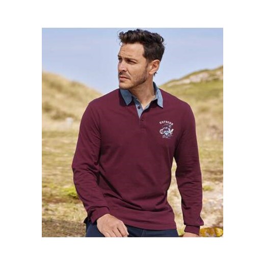 Polo z długimi rękawami z detalami z tkaniny Chambray Outside ze sklepu Atlas For Men w kategorii T-shirty męskie - zdjęcie 168977633