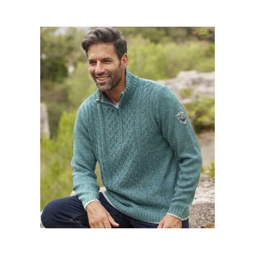 Trykotowy sweter z wykładanym kołnierzem i warkoczami ze sklepu Atlas For Men w kategorii Swetry męskie - zdjęcie 168977670