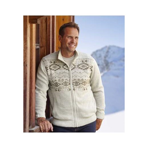 Trykotowy, żakardowy kardigan podszyty polarem ze sklepu Atlas For Men w kategorii Swetry męskie - zdjęcie 168977684