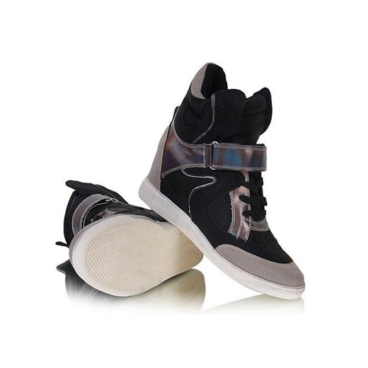 Czarne sportowe botki sneakersy /C2-2 W263 Sel2419/ pantofelek24 bezowy na koturnie