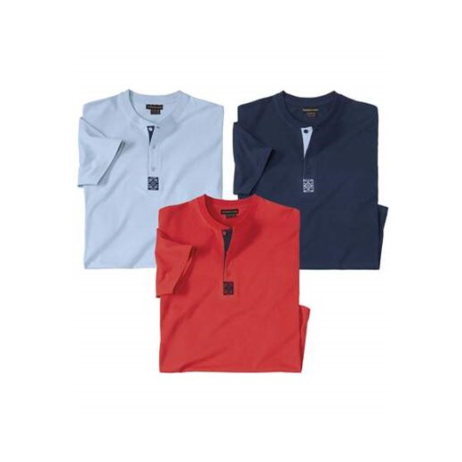 Zestaw 3 koszulek z dekoltem zapinanym na guziki ze sklepu Atlas For Men w kategorii T-shirty męskie - zdjęcie 168977704