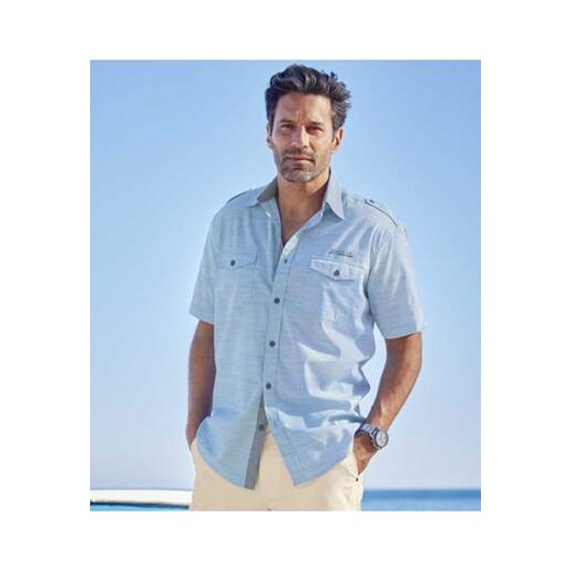 Niebieska koszula z bawełny flammé ze sklepu Atlas For Men w kategorii Koszule męskie - zdjęcie 168977751