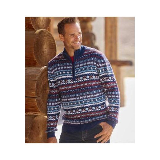 Trykotowy, żakardowy sweter z wykładanym kołnierzem Atlas For Men L okazyjna cena Atlas For Men