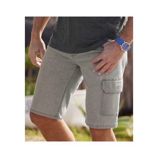 Bermudy-bojówki z szarego jeansu ze stretchem ze sklepu Atlas For Men w kategorii Spodenki męskie - zdjęcie 168978222