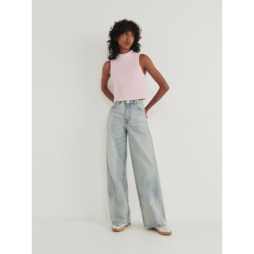 Reserved - Dzianinowy bezrękawnik z półgolfem - pastelowy róż Reserved S Reserved