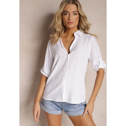 Biała Koszula o Klasycznym Kroju z Bawełny i Wiskozy oraz z Rękawem 3/4 Azoya ze sklepu Renee odzież w kategorii Koszule damskie - zdjęcie 168980754