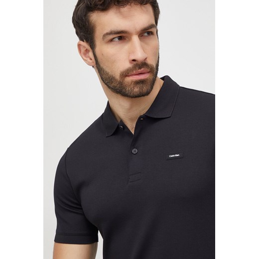 Calvin Klein polo bawełniane kolor czarny gładki ze sklepu ANSWEAR.com w kategorii T-shirty męskie - zdjęcie 168981721