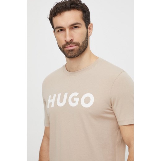 HUGO t-shirt bawełniany męski kolor beżowy z nadrukiem S ANSWEAR.com