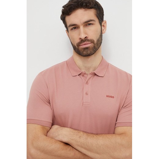 HUGO polo bawełniane kolor różowy gładki 50466182 ze sklepu ANSWEAR.com w kategorii T-shirty męskie - zdjęcie 168981783