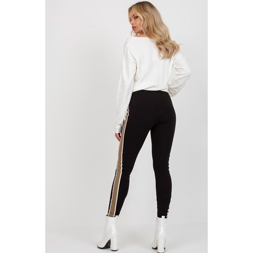 Czarne legginsy damskie z lampasem VI-LG-5020.17X, Kolor czarno-beżowy, Rozmiar M, FactoryPrice ze sklepu Intymna w kategorii Spodnie damskie - zdjęcie 168984022