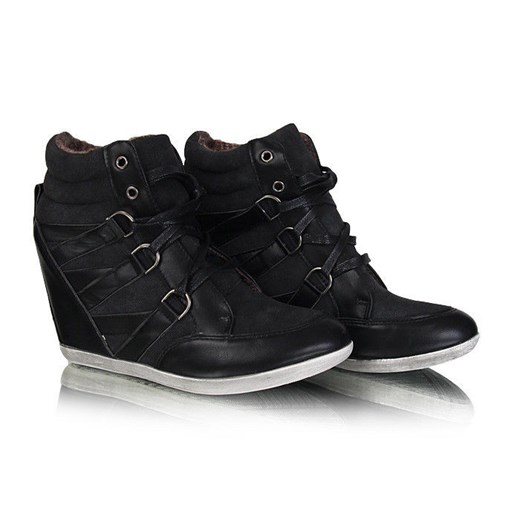 Czarne botki sneakersy /G12-1 W95 sel0x2/ pantofelek24 czarny na koturnie
