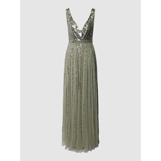 Lace & Beads sukienka na ramiączkach wieczorowa elegancka z tiulu w serek maxi 