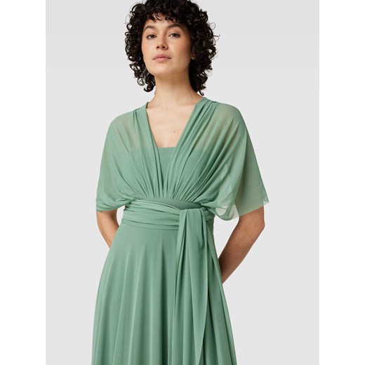 Sukienka zielona Troyden Collection z dekoltem w serek maxi z długim rękawem elegancka 