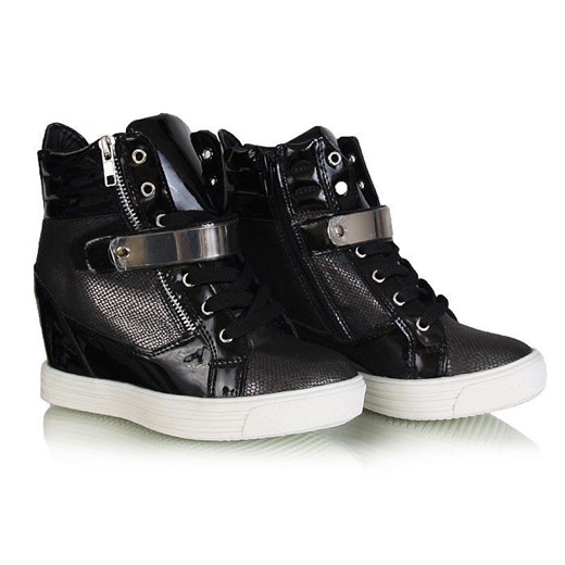 Oryginalne czarne botki sneakersy /F1-1 W131 sel6x9/ pantofelek24 czarny na koturnie