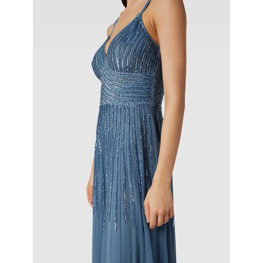Sukienka Lace & Beads niebieska z aplikacją maxi 