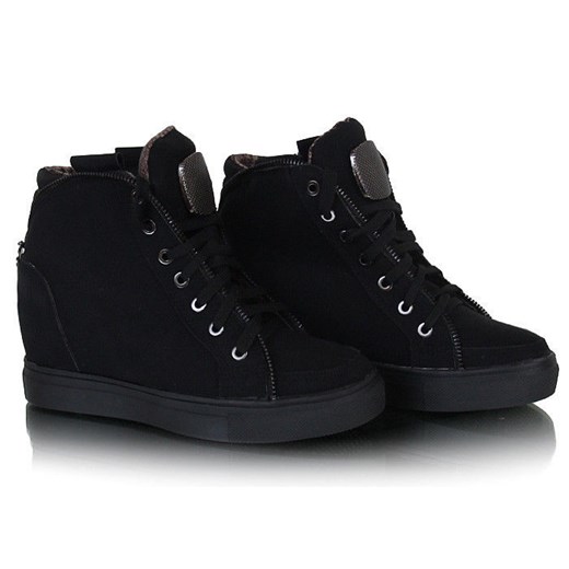 Modne botki sneakersy /C2-1 W259 Sel1298/ Czarne pantofelek24 czarny na koturnie