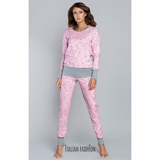 Lama piżama damska dł.dł., Kolor różowo-szary, Rozmiar L, Italian Fashion ze sklepu Primodo w kategorii Piżamy damskie - zdjęcie 169010523