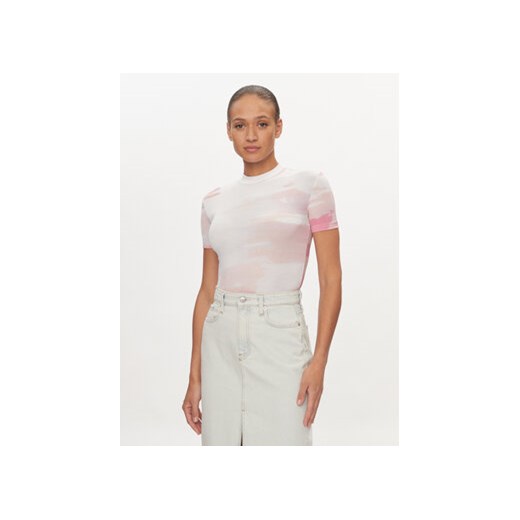 Bluzka damska beżowa Calvin Klein z okrągłym dekoltem casual z krótkim rękawem 