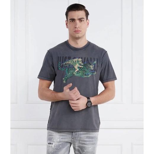 T-shirt męski szary Just Cavalli z krótkimi rękawami 