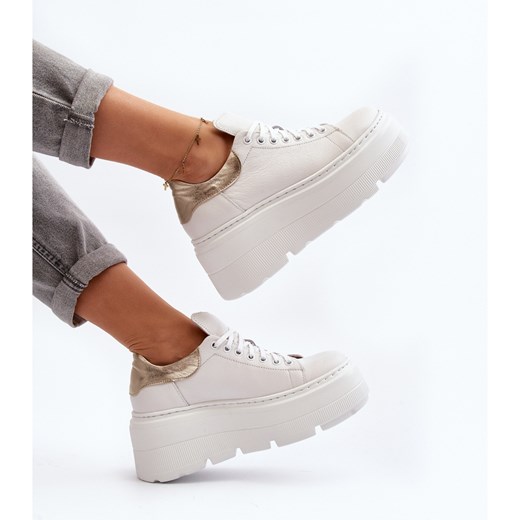 Buty sportowe damskie Zazoo na platformie białe sznurowane 