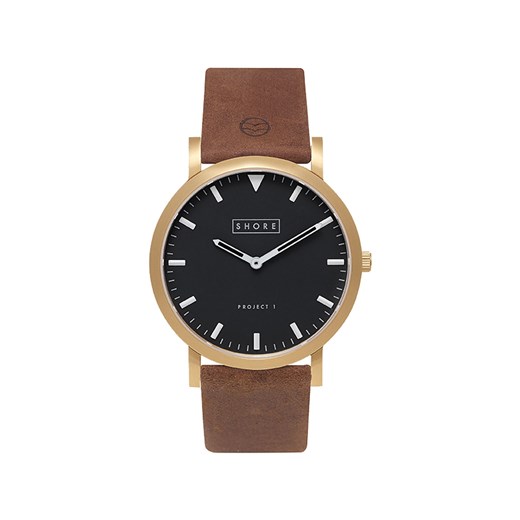 **Shore Projects St Ives Black Dial Light Brown Strap Watch topshop brazowy 