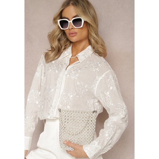 Biała Koszula z Bawełny Ozdobiona Haftem Zivan ze sklepu Renee odzież w kategorii Koszule damskie - zdjęcie 169101830