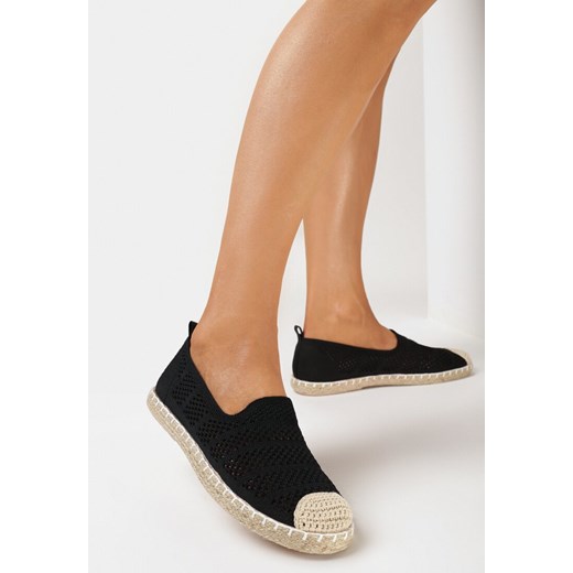 Czarne Espadryle z Ażurowej Siateczki Ozdobione Plecionką Lanivesa ze sklepu born2be.pl w kategorii Espadryle damskie - zdjęcie 169102110
