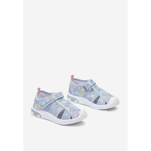 Kapcie dziecięce Born2be niebieskie skórzane na rzepy 