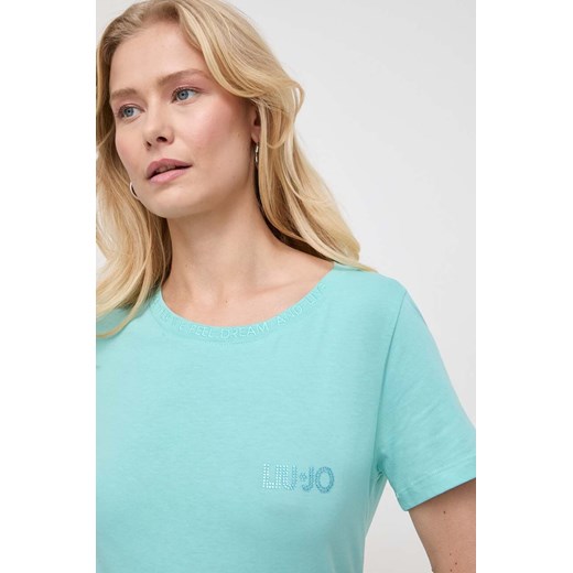 Liu Jo t-shirt bawełniany damski kolor turkusowy ze sklepu ANSWEAR.com w kategorii Bluzki damskie - zdjęcie 169106361