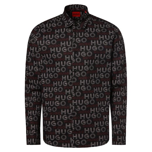 HUGO Koszula męska Mężczyźni Regular Fit Bawełna czarny wzorzysty ze sklepu vangraaf w kategorii Koszule męskie - zdjęcie 169111393