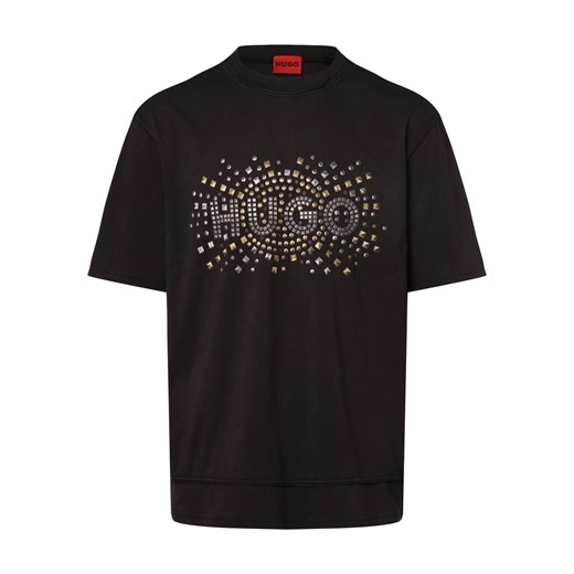 HUGO Koszulka męska - Dunic Mężczyźni Bawełna czarny nadruk ze sklepu vangraaf w kategorii T-shirty męskie - zdjęcie 169111394