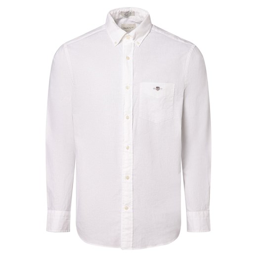 Gant Koszula męska z zawartością lnu Mężczyźni Regular Fit Bawełna biały jednolity ze sklepu vangraaf w kategorii Koszule męskie - zdjęcie 169111400